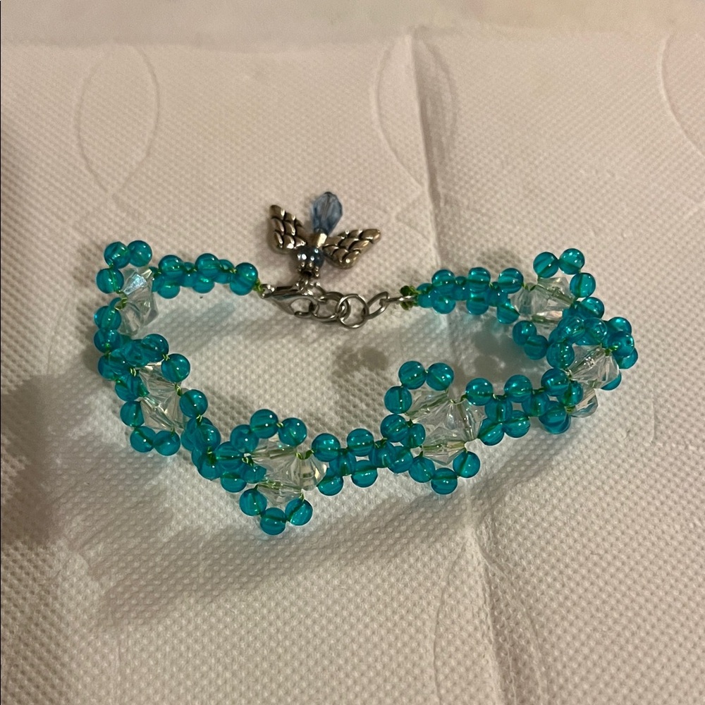 Turquoise Beaded Bracelet with Angel Charm